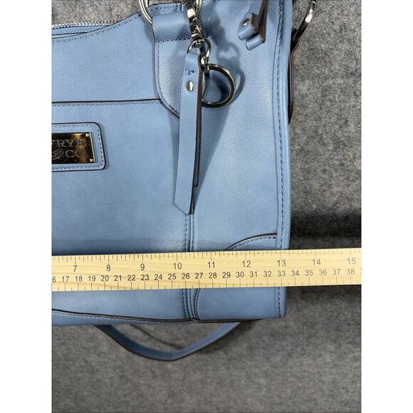 Frye and Co Core Satchel Light Blue Faux Leather Bag - Picture 11 of 12
